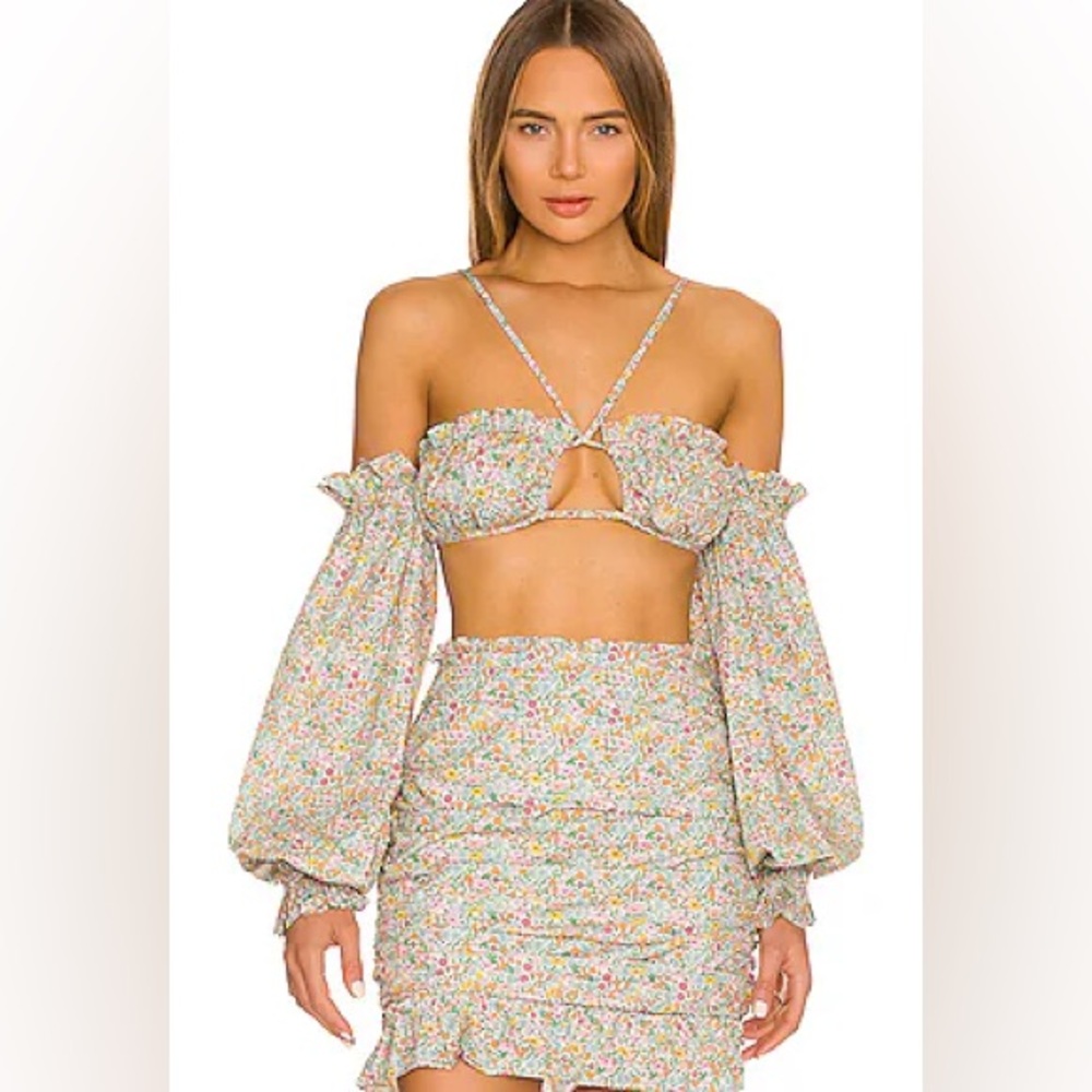 For Love & Lemons Floral Crop Top and Skirt Set — Pastel Multi